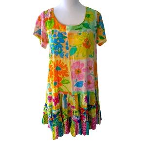 Vintage Jams World Hattie Dress Size Medium Floral Print Neon Pastel Colors